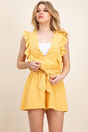 JACQUARD RUFFLE ROMPER WITH WA ...